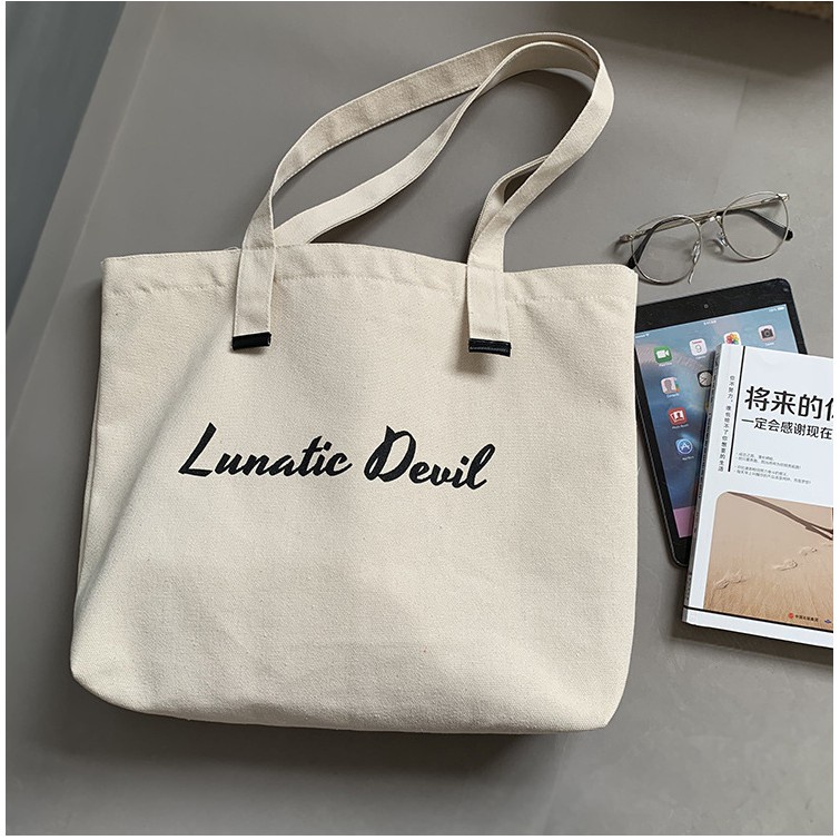 Túi tote túi vải canvas có khóa miệng ngăn phụ bên trong phong cách Hàn Quốc hợp thời trang