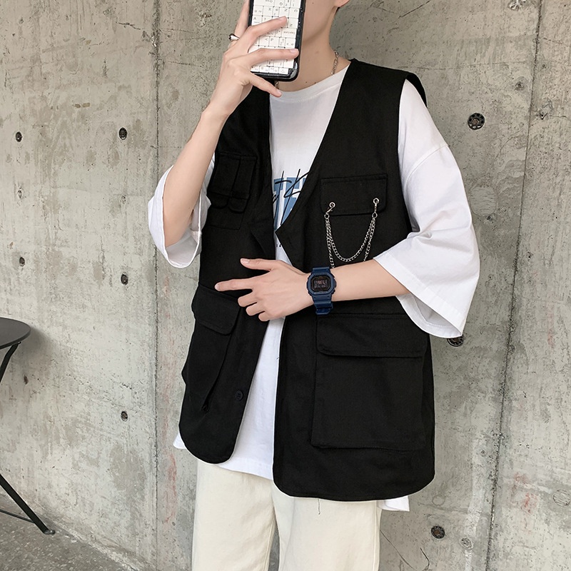 Áo Gile Túi Hộp Áo Khoác Ulzzang Cúc Cài Phong cách hàn quốc