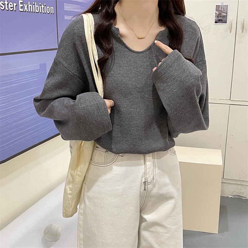 SUA002 Áo phông dài tay cổ khoét V phom rộng thoải mái trẻ trung Áo thun đẹp hè thu đông xuân đi chơi đi học sinh viên