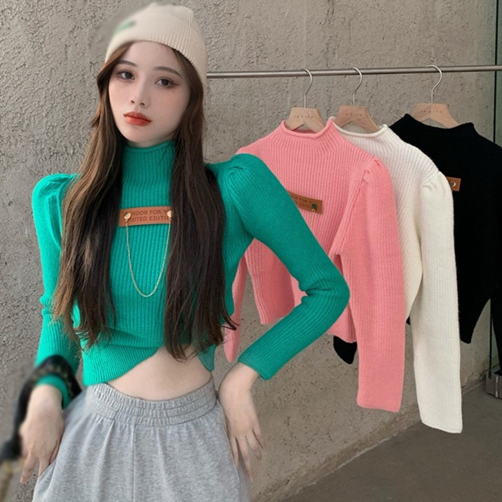 Áo Sweater Dệt Kim Cổ Lọ Tôn Dáng Cho Nữ