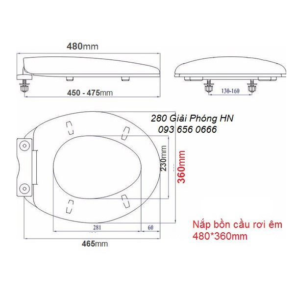 Nắp bồn cầu rơi êm cao cấp các cỡ 480 500