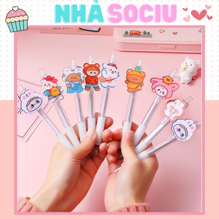 Bút bi bấm dễ thương siêu kute - bút bi hình cô gái gel mực đen 0.5mm Sociu