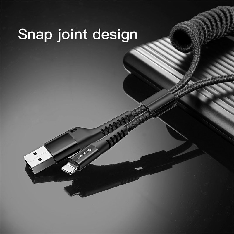 Dây sạc lò xo IP, Cáp sạc Lai-nin dây xoắn đàn hồi Baseus Fish Eye Spring Data dùng cho ai-phôn/ i-Pad