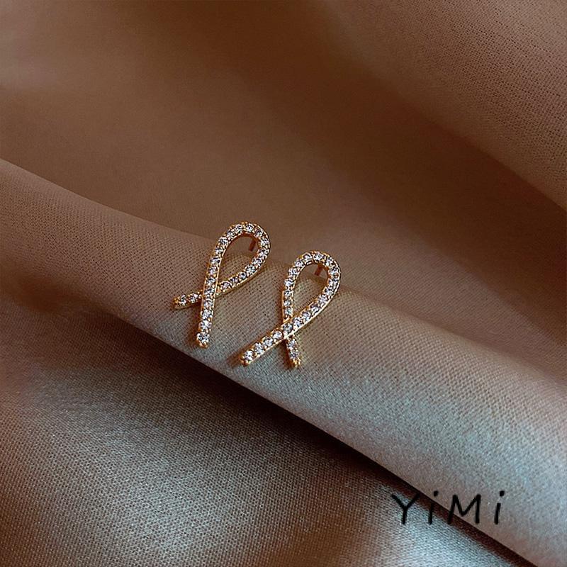 Bông Tai Hình Chữ Thập Đính Kim Cương Nhỏ Đơn Giản Cá Tính Dành Cho Nữ