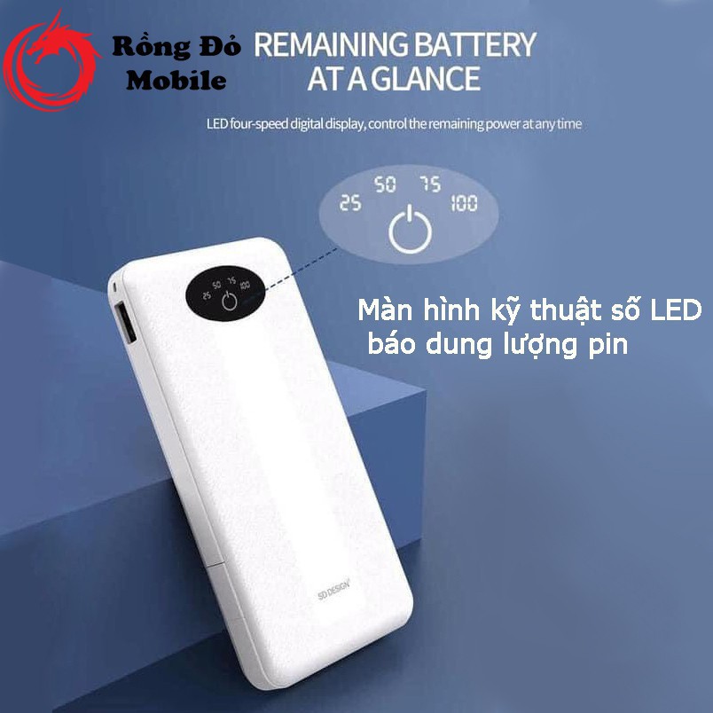 Sạc dự phòng SD DESIGN G01 dung lượng 10000 mAh có 3 cáp sạc lighting type-c micro có đèn pin bảo hành 12 tháng 1 đổi 1