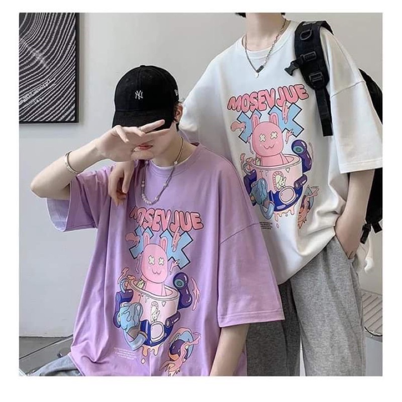 Áo thun cotton tay lỡ dáng rộng unisex gấu mosevjuve freesize 38-65kg