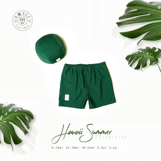 [HÀNG CAO CẤP HRNEE] Quần áo trẻ em không đường may - Hawaii Summer - Set đồ bơi bé trai kèm mũ xanh rừng