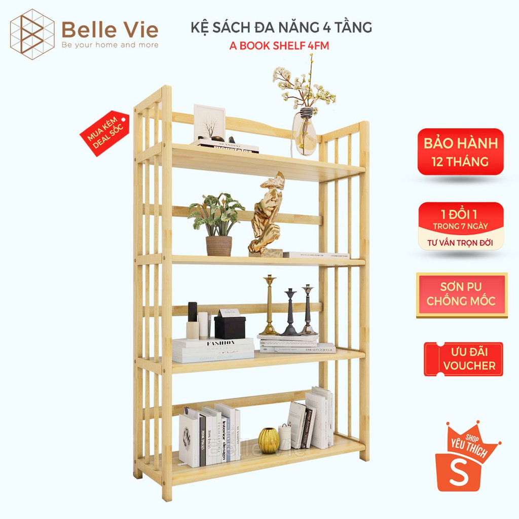 Kệ Sách Đa Năng Gỗ Tự Nhiên 4 Tầng x 80cm Nội Thất Lắp Ráp 120cm x 28cm x 80cm Nội Thất Hàn Quốc