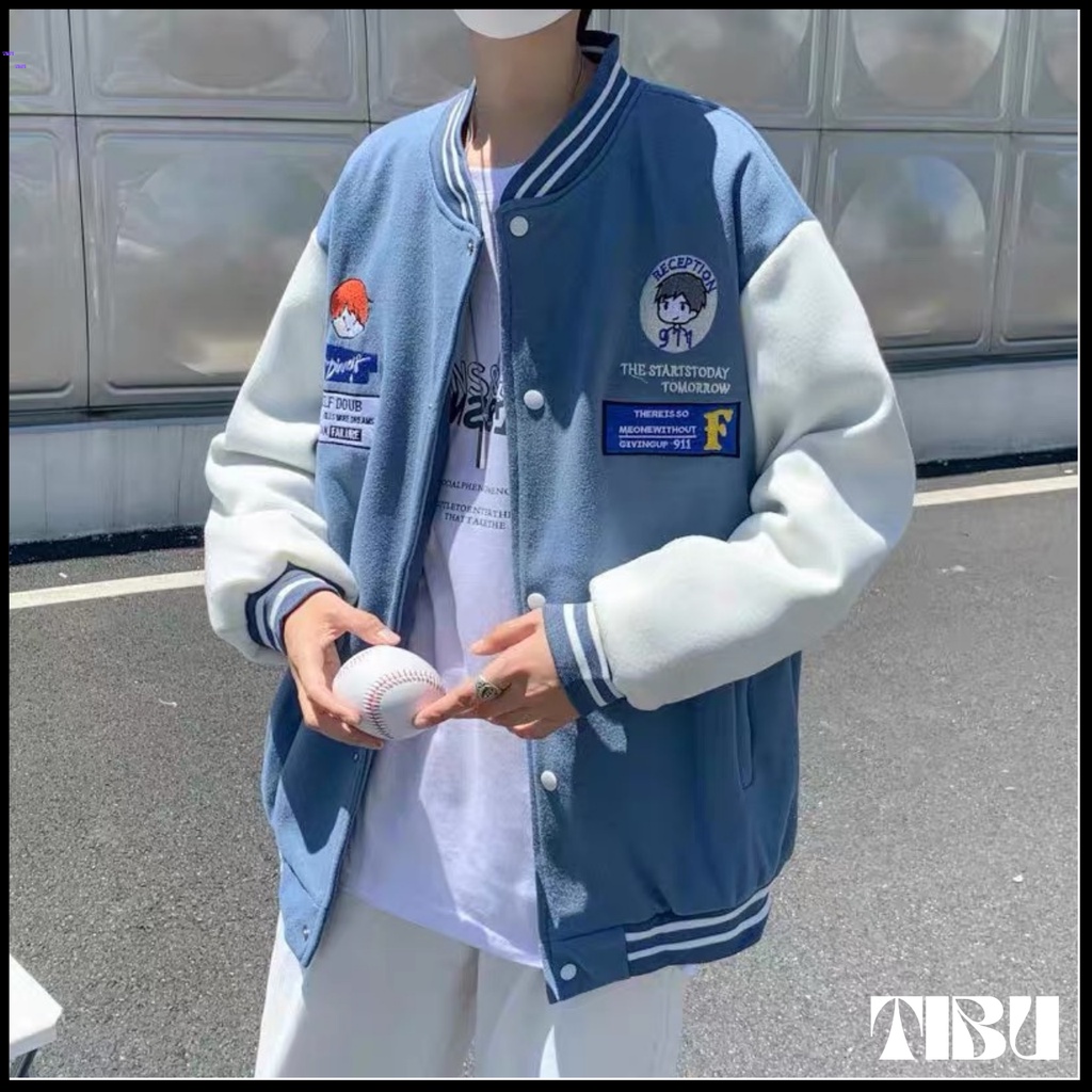 Áo Khoác Bomber Nỉ Phối Tay Hình Cậu Bé Form Rộng Unisex TiBu Unisex