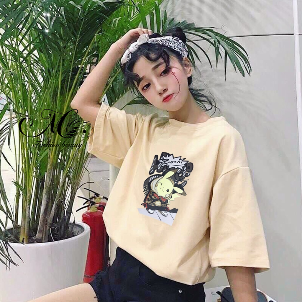 Áo thun nữ form rộng cổ tròn hình pikachu đẹp mà cá tính chất liệu mềm mại co giãn thoáng mát