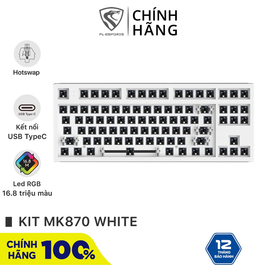 Bộ kit bàn phím cơ FL-Esports MK870 White - Hotswap Led RGB - Sẵn foam - BH 12 tháng