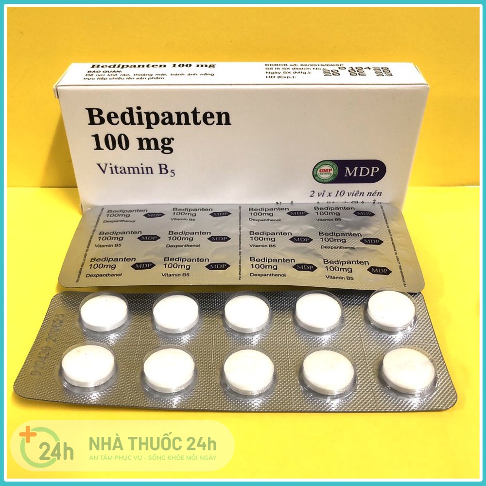 Viên uống Bedipanten 100mg Bổ sung B5 giảm chất nhờn da, hạn chế dầu thừa trên da, giảm rụng tóc, giảm mụn - hộp 20 viên