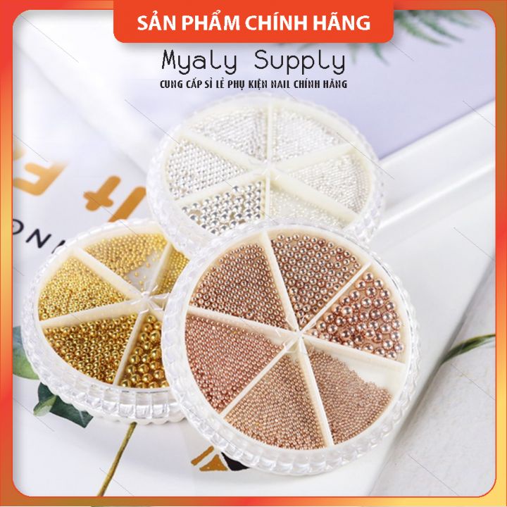 Set Bi Trang Trí Móng Kim Loại Khay Tròn 6 ngăn Mix Size