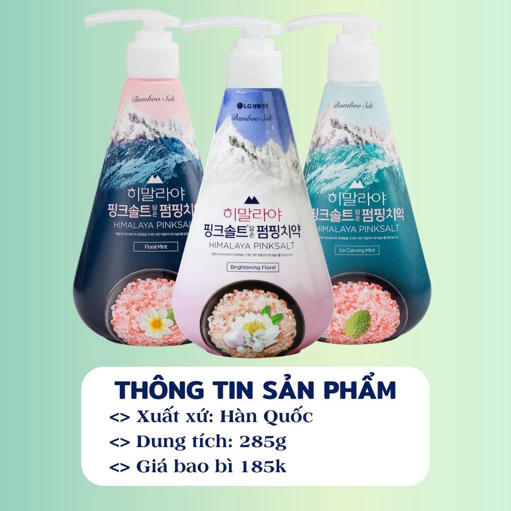 [Đơn 299k tặng sữa tắm 36k] Chai Kem đánh răng Muối Hồng Himalaya Pink Salt Pumping nhập khẩu Hàn Quốc 285g