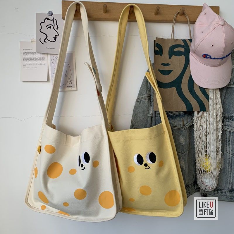 Túi xách canvas cỡ lớn họa tiết chấm bi đơn giản dành cho nữ