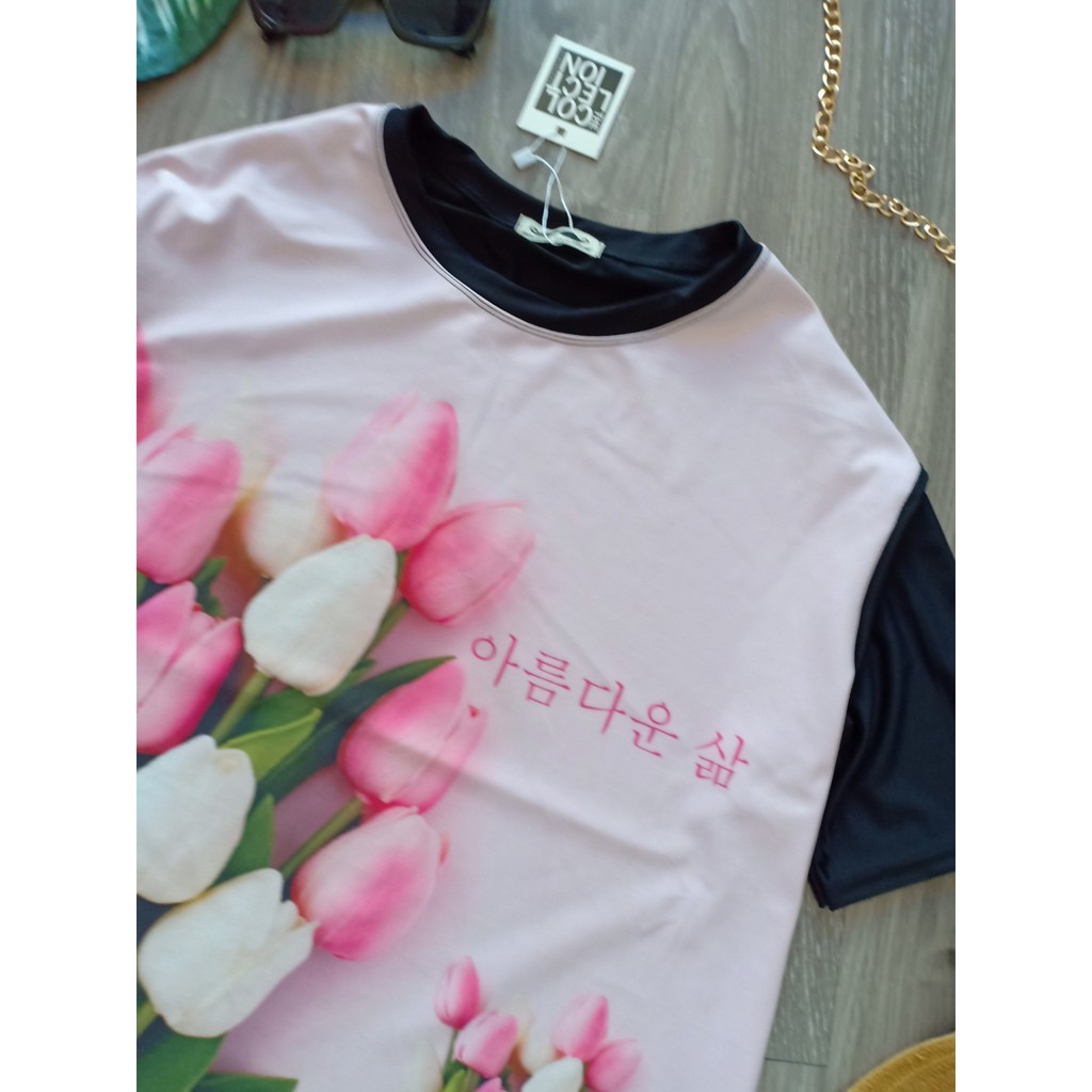 áo thun thái unisex oversize[hình hoa tulip]