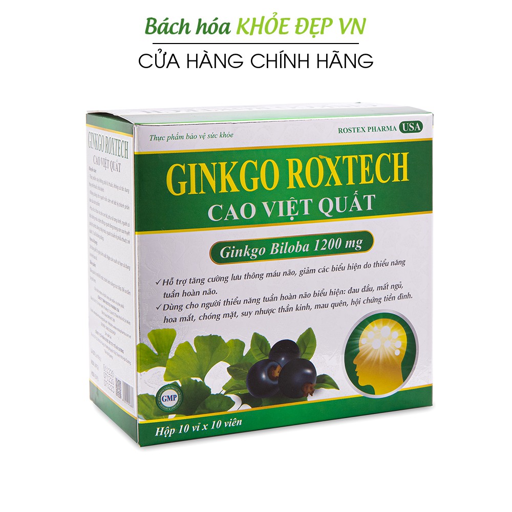 Hoạt huyết dưỡng não Ginkgo Roxtech Cao Việt Quất - Hộp xanh 100 viên