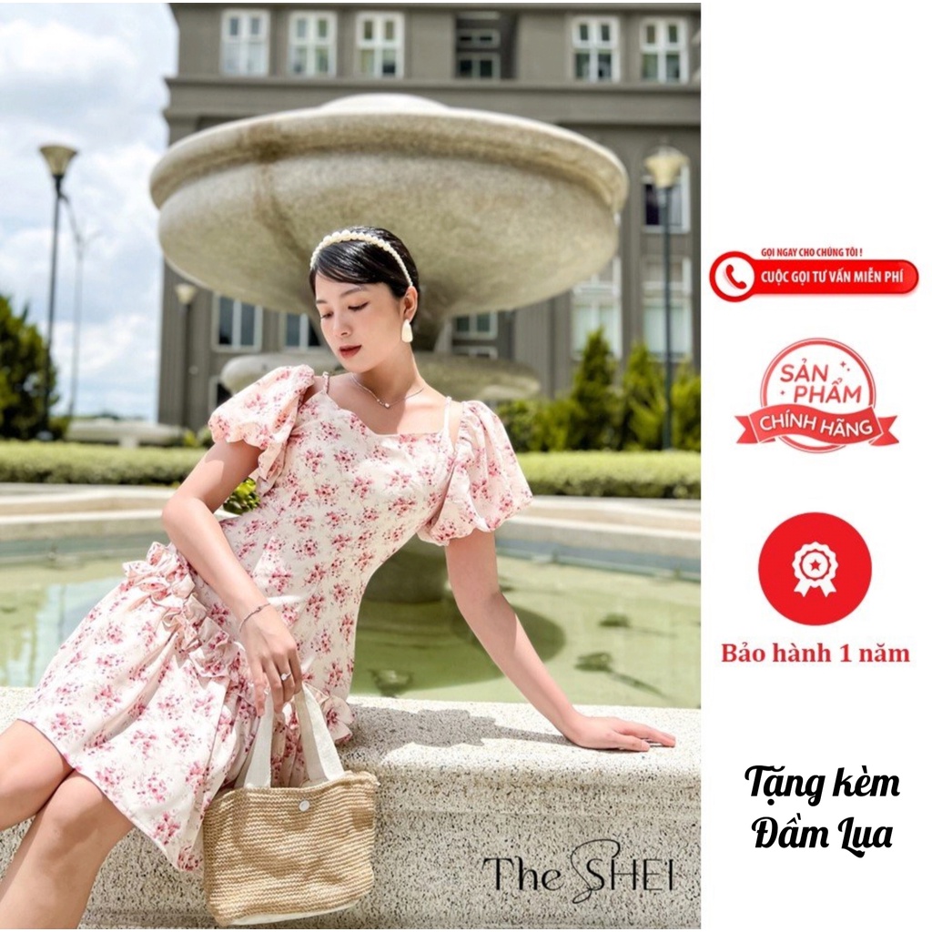 Đầm nữ dáng chữ A tay phồng The SHEI - Hoa hồng - TSD092205