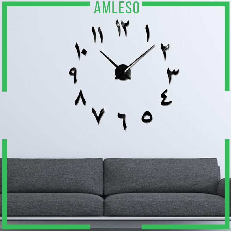 [AMLESO]3D Wall Clock Frameless Mirror Number Sticker for Living Room Black