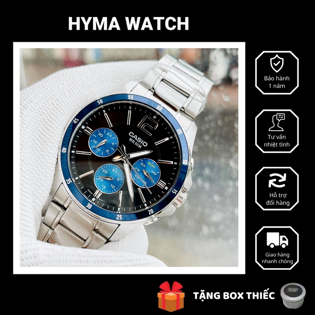 Đồng hồ nam đẹp dây thép cao cấp Casio MTP 1374D-2AV chống nước 5ATM Size 42mm Bảo hành 1 năm Hyma watch