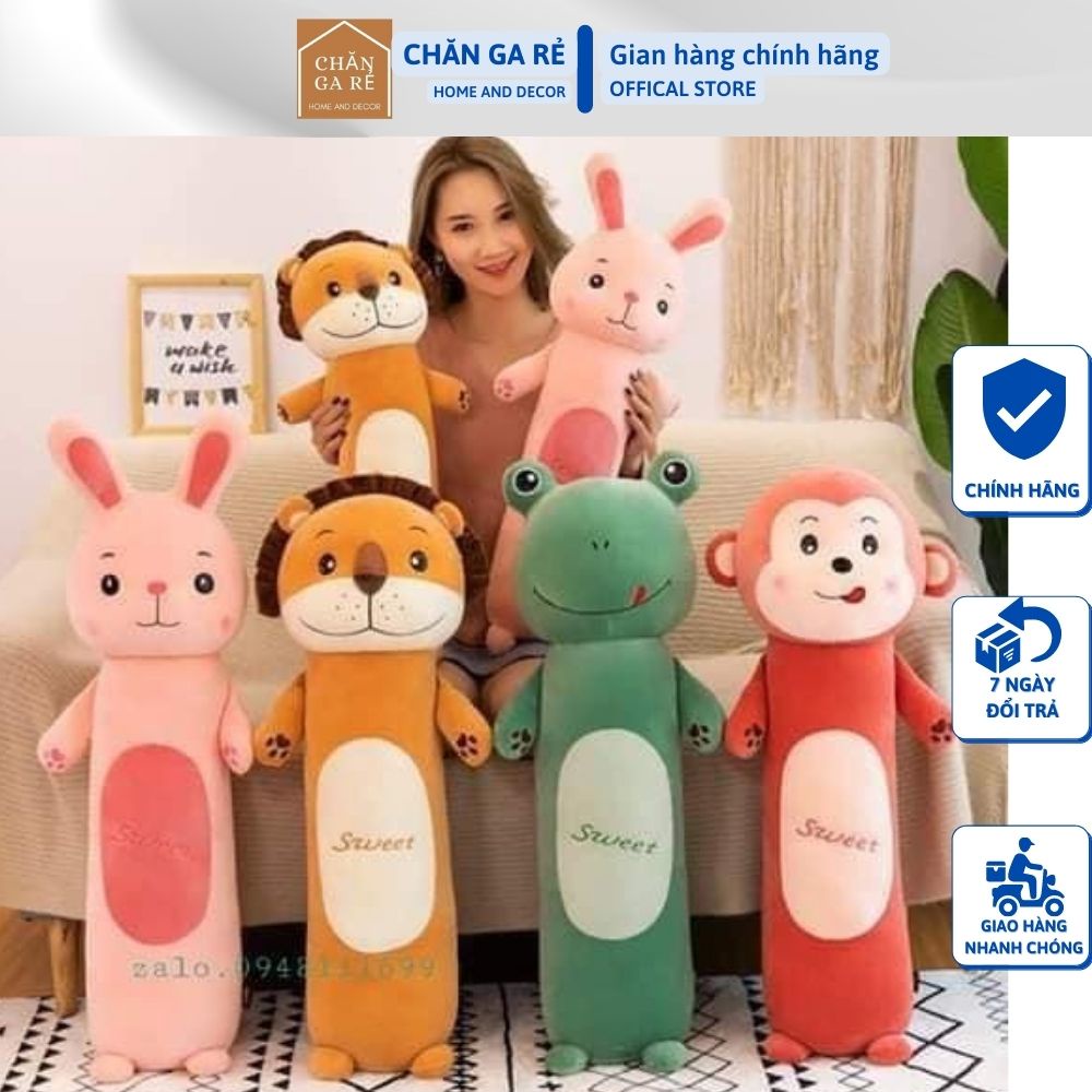 Gối ôm cho bé, gối ôm hình thú đáng yêu 4 size 55cm, 70cm, 90cm, 110cm