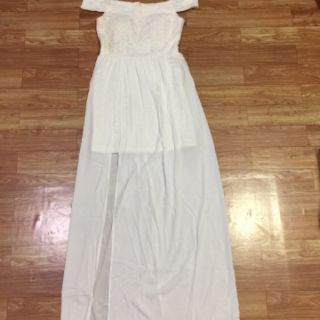 Đầm maxi phối ren trễ vai