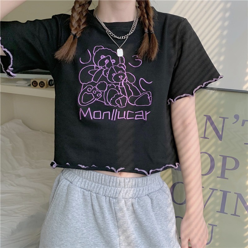 【ZHELIHANGFEI】 / Áo Thun Cotton Nguyên Chất Cao Cấp Họa Tiết In Hình Con Gấu Thời Trang Mùa Hè Cho Nữ
