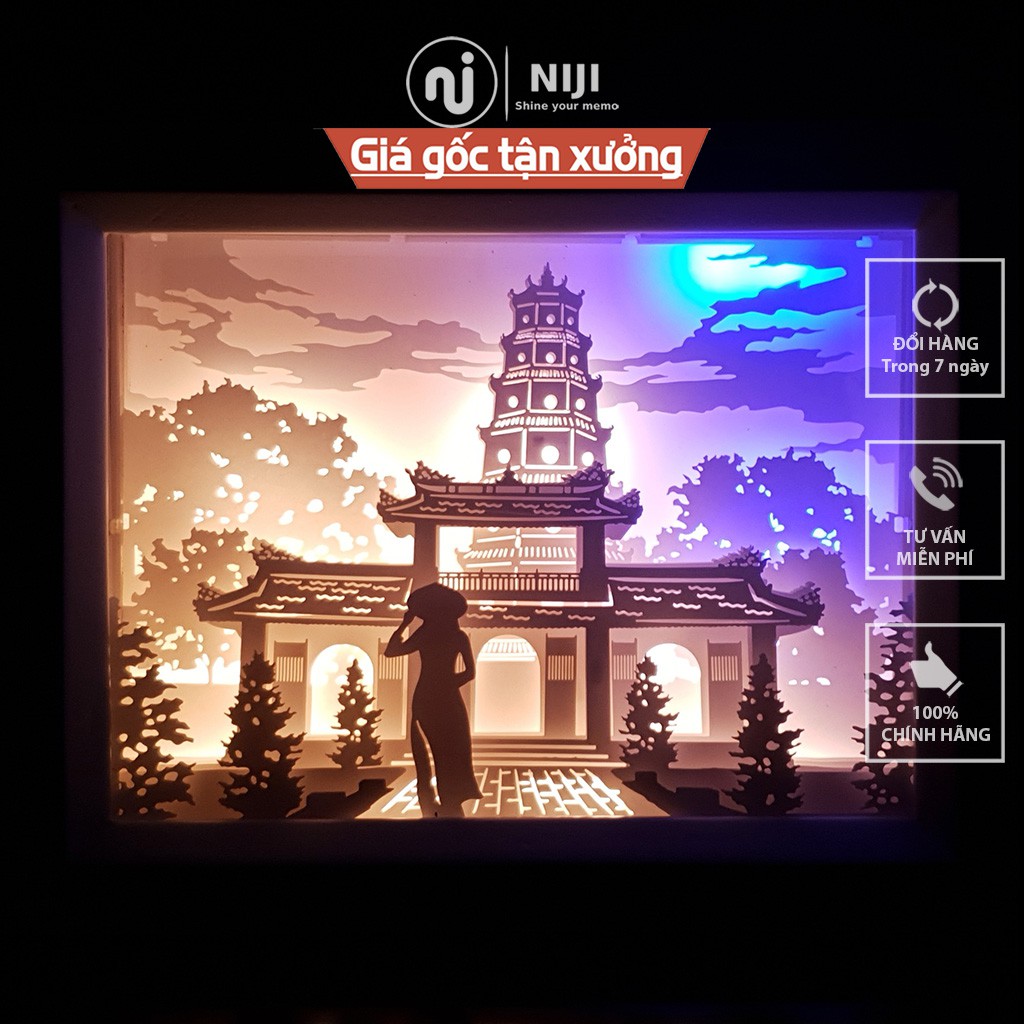 Đèn ngủ 3D, cố đô Huế, Chùa Thiên Mụ, tranh giấy Led 3D – chính hãng 𝑵𝑰𝑱𝑰 𝑮𝒊𝒇𝒕