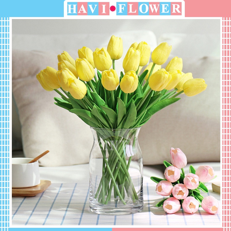 Hoa Giả - Hoa Tulip Havi cao cấp 33cm nhiều màu sắc trang trí xinh xắn, phụ kiện decor