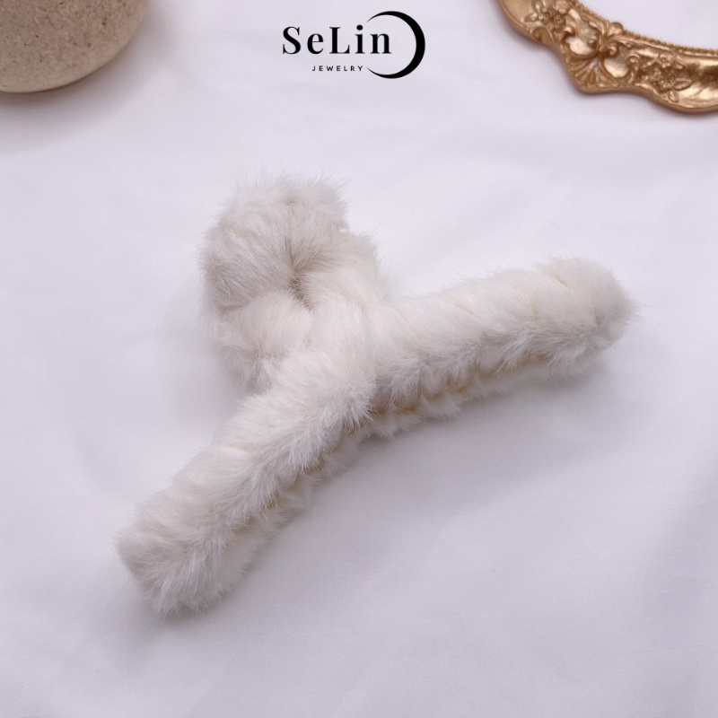 Kẹp tóc hàn quốc càng cua SELIN lông hot trend siêu sang chảnh - 0104