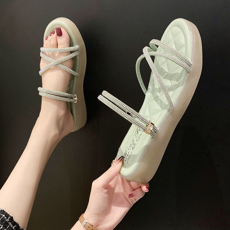 Dép Sandal Đế Xuồng Đính Ngọc Trai Thời Trang Mùa Hè Mới Cho Nữ