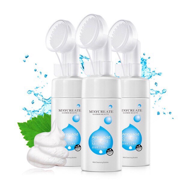 Sữa Rửa Mặt Tạo Bọt 2in1 Kèm Đầu Massage Maycreate Amino Acid Cleansing Mousse MXx