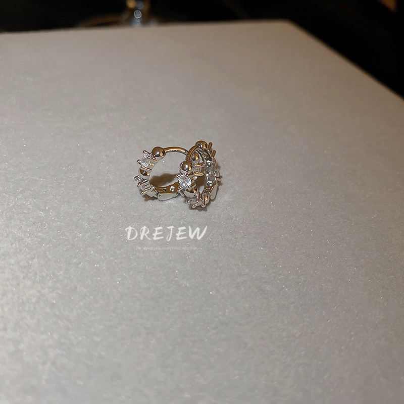 DREJEW Khuyên tai dáng tròn đính đá zircon đơn giản phong cách Nhật Hàn