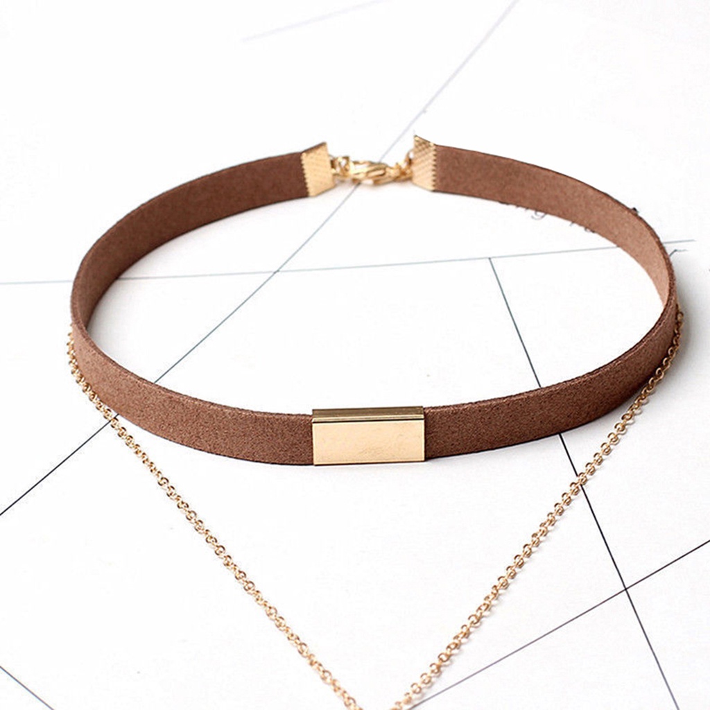 Vòng cổ choker giả da lộn nhiều lớp phong cách cổ điển dành cho nữ