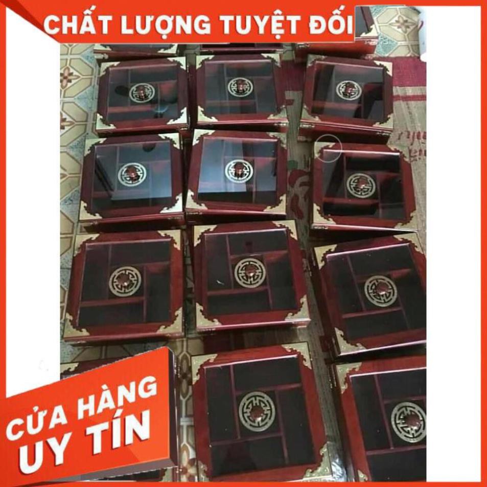 [HÀNG CAO CẤP - LOẠI 1] Khay Đựng Bánh Kẹo Ngày Tết bằng Gỗ Hương Cao Cấp Vuông Kính Bọc Đồng Sang Trọng