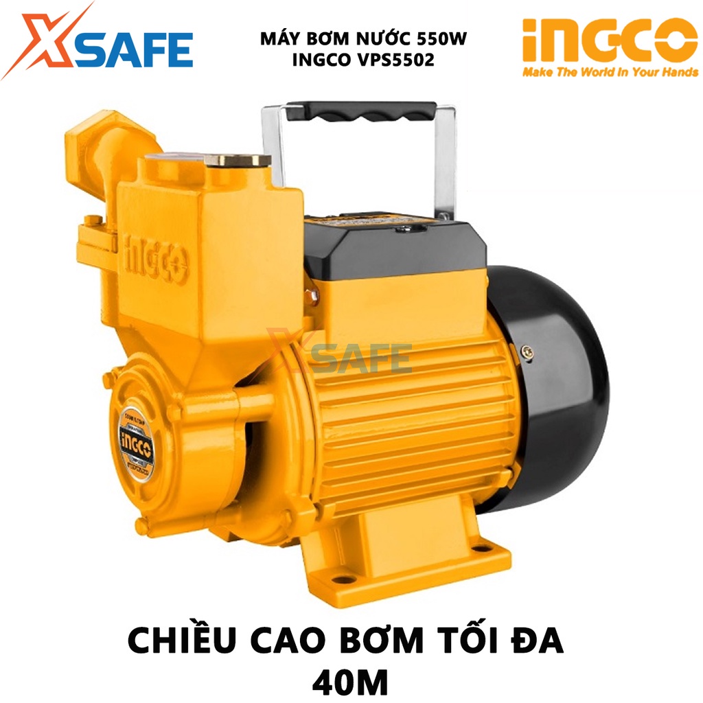 Máy bơm nước INGCO VPS5502 Máy bơm tăng áp 550W(0.75HP), chiều cao bơm 40m, độ hút sâu 8m, mô tơ dây đồng tăng áp lực