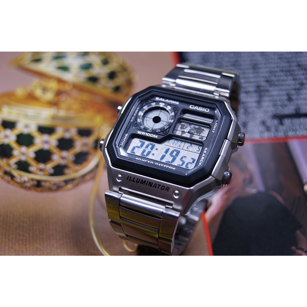 Đồng Hồ Điện Tử Nam, Đồng Hồ Đeo Tay Casio AE 1000 Mặt Tròn, Dây Thép Không Gỉ Chống Nước