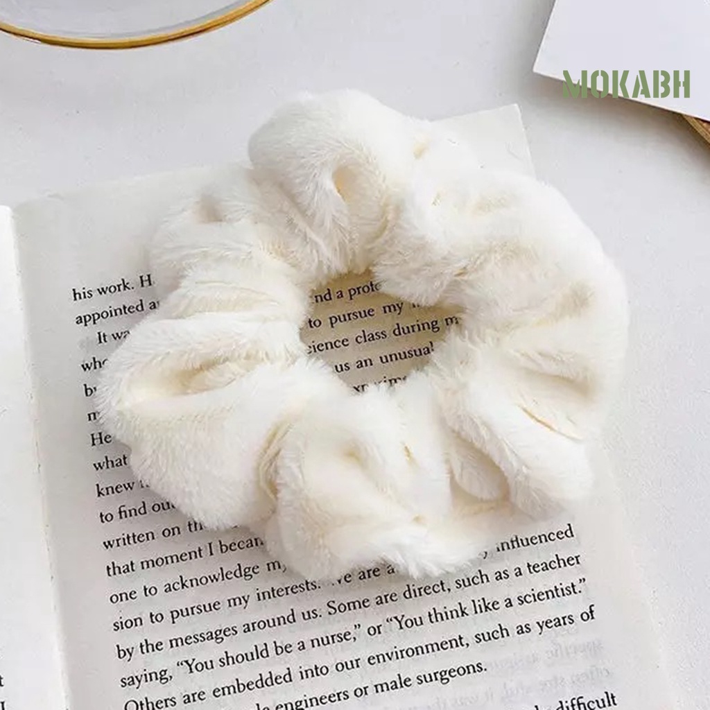 Dây Cột Tóc Vải Lông Mềm Màu Trơn Giữ Ấm Mùa Đông Cho Nữ