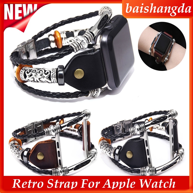 Dây đeo bằng da phong cách Retro cho đồng hồ thông minh Apple 7 6 SE 5 4 3 2 iwatch 45mm 41mm 38mm 42mm 44mm 40mm