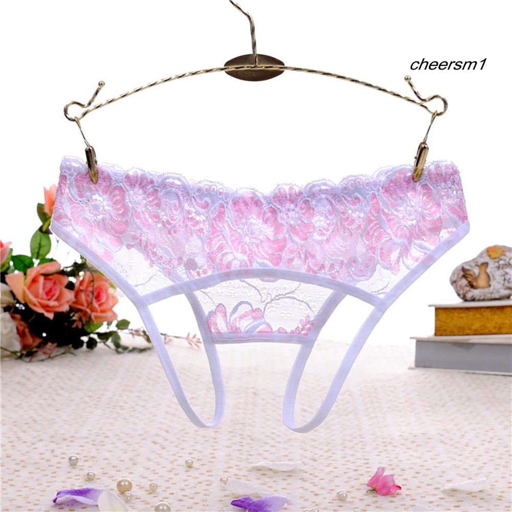Women Sexy Low Waist Lace G-String Underwear See-Through Crotchless Thong Panty