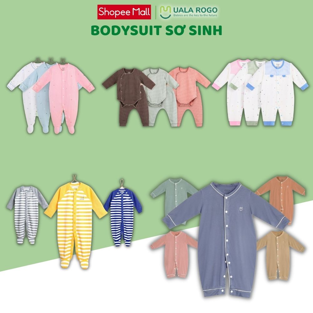 [FULL] Bộ body sơ sinh cho bé 0-9 tháng Ualargo vải cottoon + sợ tre bamboo liền thân mềm mại an toàn cho da bé