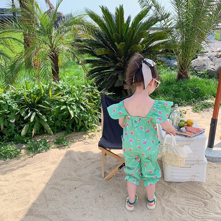 Bộ Áo Liền Quần Phối Ren Hoa Kiểu Hàn Quốc Thời Trang Mùa Hè Cho Bé Gái