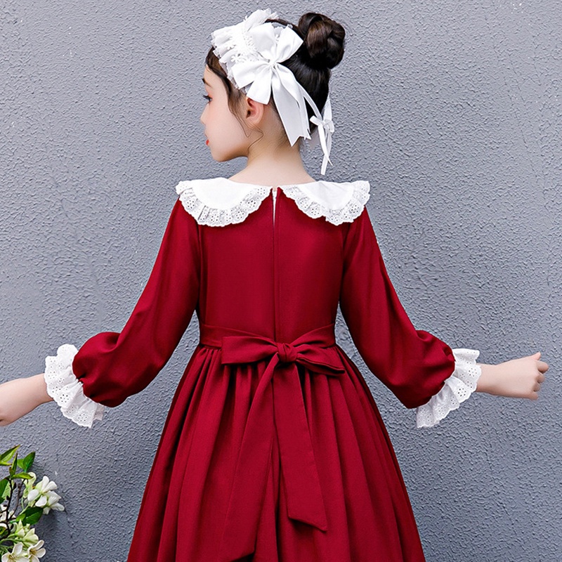 Đầm Công Chúa Dáng Dài Phối Lưới Kẻ Sọc Kiểu Lolita Dễ Thương Cho Bé Gái