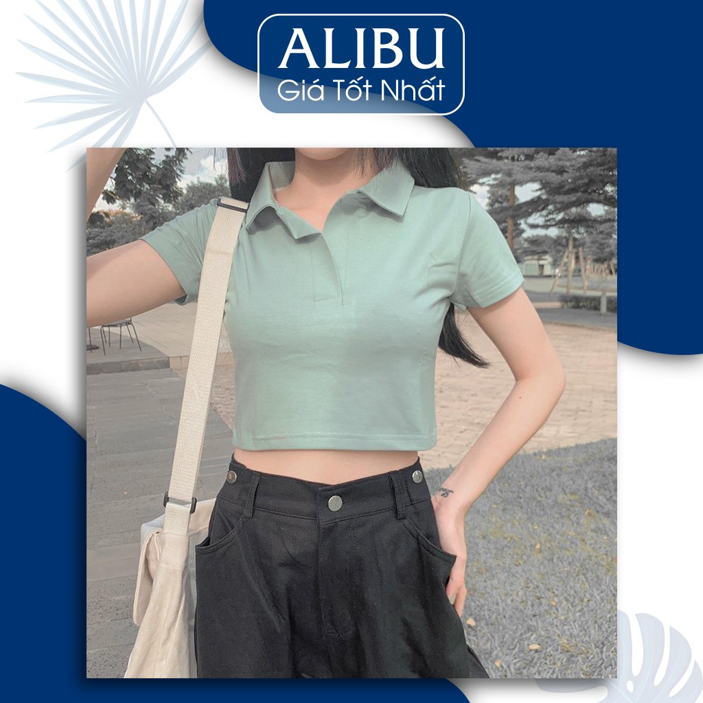 [bán lỗ lấy sao] Croptop nữ có cổ polo, áo crop cổ tròn ngắn tay unisex dáng ôm đẹp cotton co dãn thoáng mát Hàng loại 1