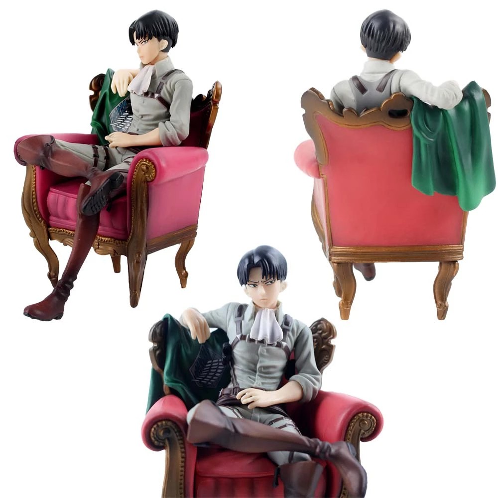 EPOCH Anime Figure Attack on Titan Children Gift Figurines Levi Rivaille Figure Doll Ornament Ackerman Sofa Sitting Posture 15cm Collection Solider Levi Action Figure Toys