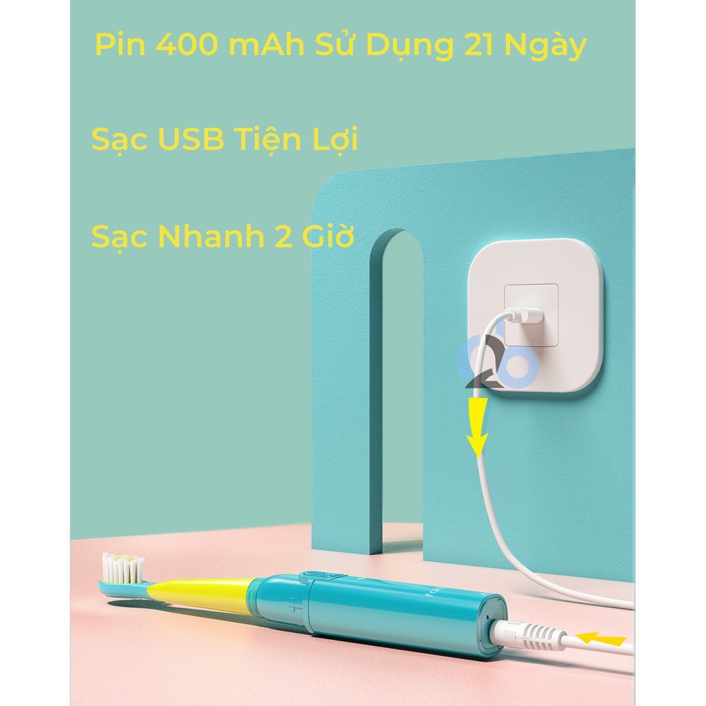 Bàn chải điện cho trẻ em Fairywill Model 2001 chống nước IPX7 - Hộp đựng tiện lợi - Quà tặng cho bé [Hàng Chính Hãng]