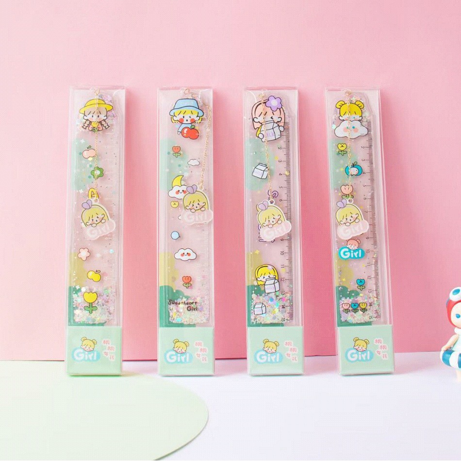 Thước kẻ cute thước dẻo nước kim tuyến đánh dấu trang sách kẹp sách làm bullet journal dụng cụ dán