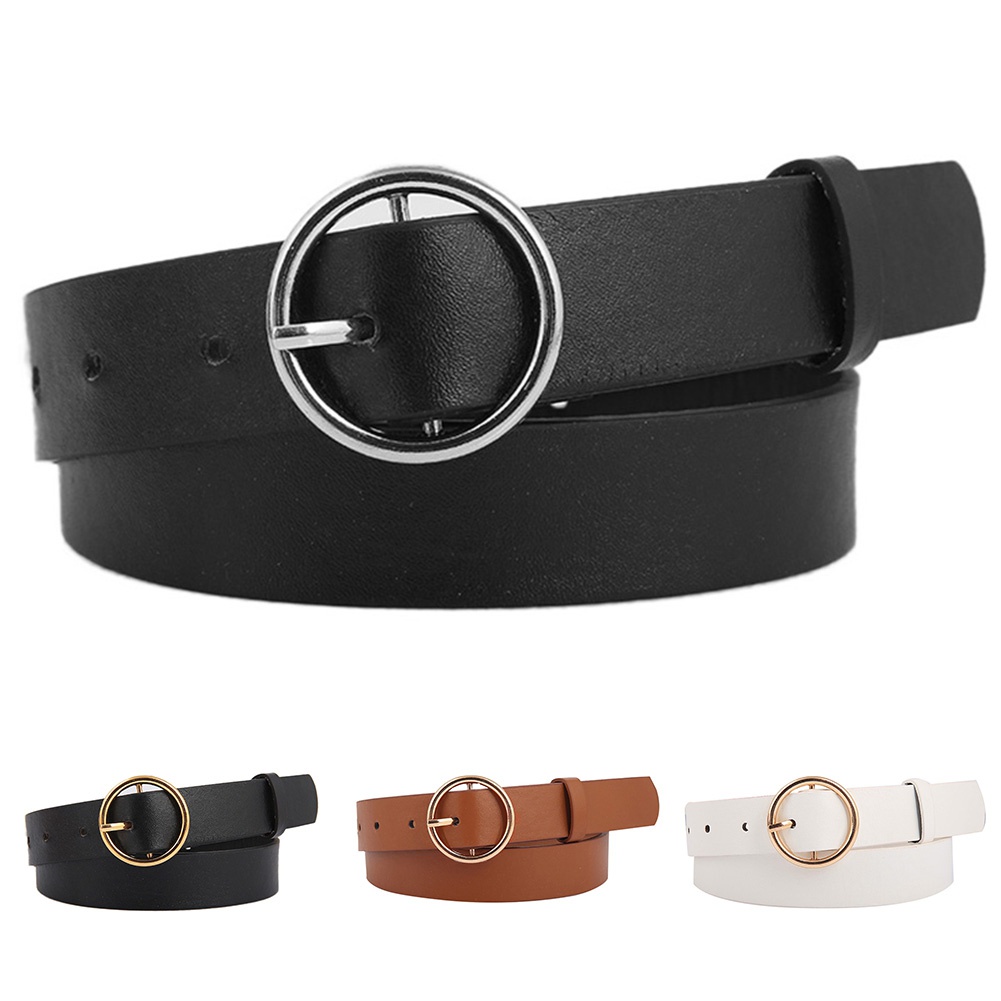 Thắt lưng da khóa kim loại tròn phong cách vintage dành cho nữ