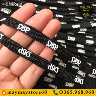 Dây giày dẹt màu đen in chữ "a s i c s" ~1m25