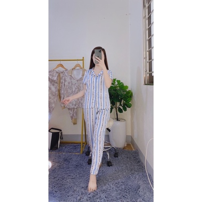 BỘ LỤA SATIN ÁO CỘC QUẦN DÀI HÌNH